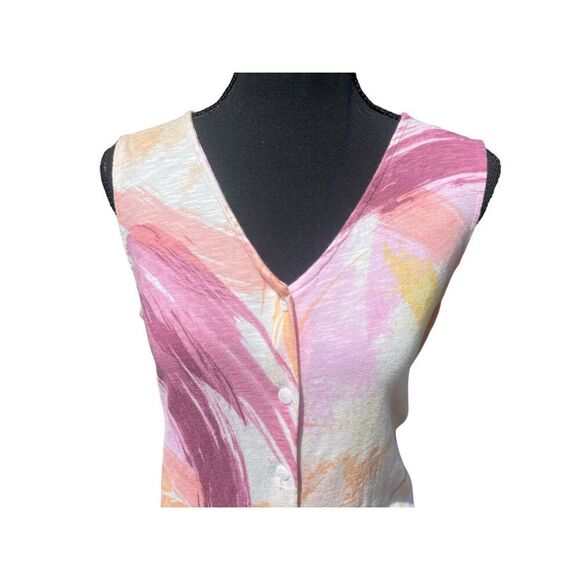 Denim & Co Naturals multicolor linen blend midi sleeveless button up dress M - Picture 3 of 9